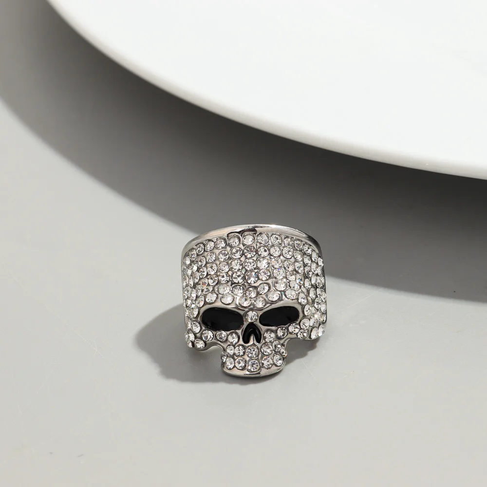 Gothic Skull Finger Rings for Men Women Rock Hiphop Crystal Black/Silver Color Ghost Head Biker Ring Punk Fashion Jewelry Gifts