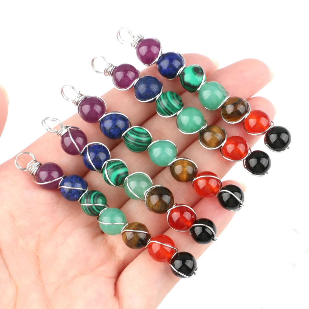 

7 Chakra Round Beads Pendant Reiki Tiger Eye Healing Amethyst Lapis Lazuli Gemstone Jewelry Necklaces Malachite Synthetic Stones