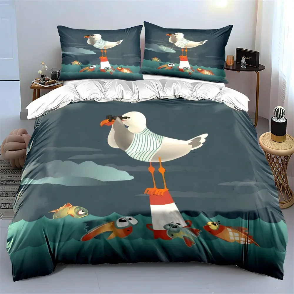 Bettwäsche-Set mit Cartoon-Kunstdrucken von Meerestieren, mit 1 Bettbezug, 2 Kissenbezügen, Einzelbett, Doppelbett, King-Size-Bett, Queen-Size-Bett, Geschenk