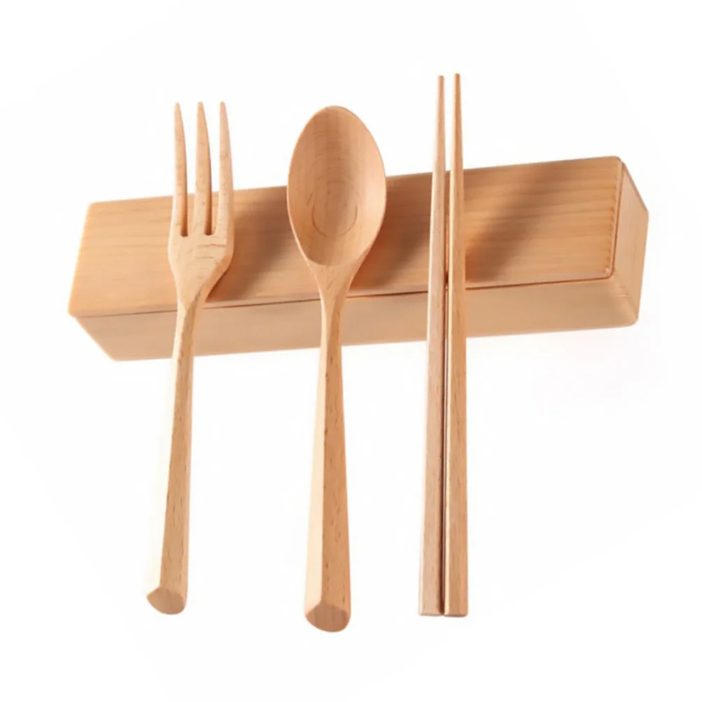 

1Set Wood Tableware Set Portable Cutlery Box with Fork Spoon Chopsticks for Camping Picnic Outdoor Dining Portable Tableware