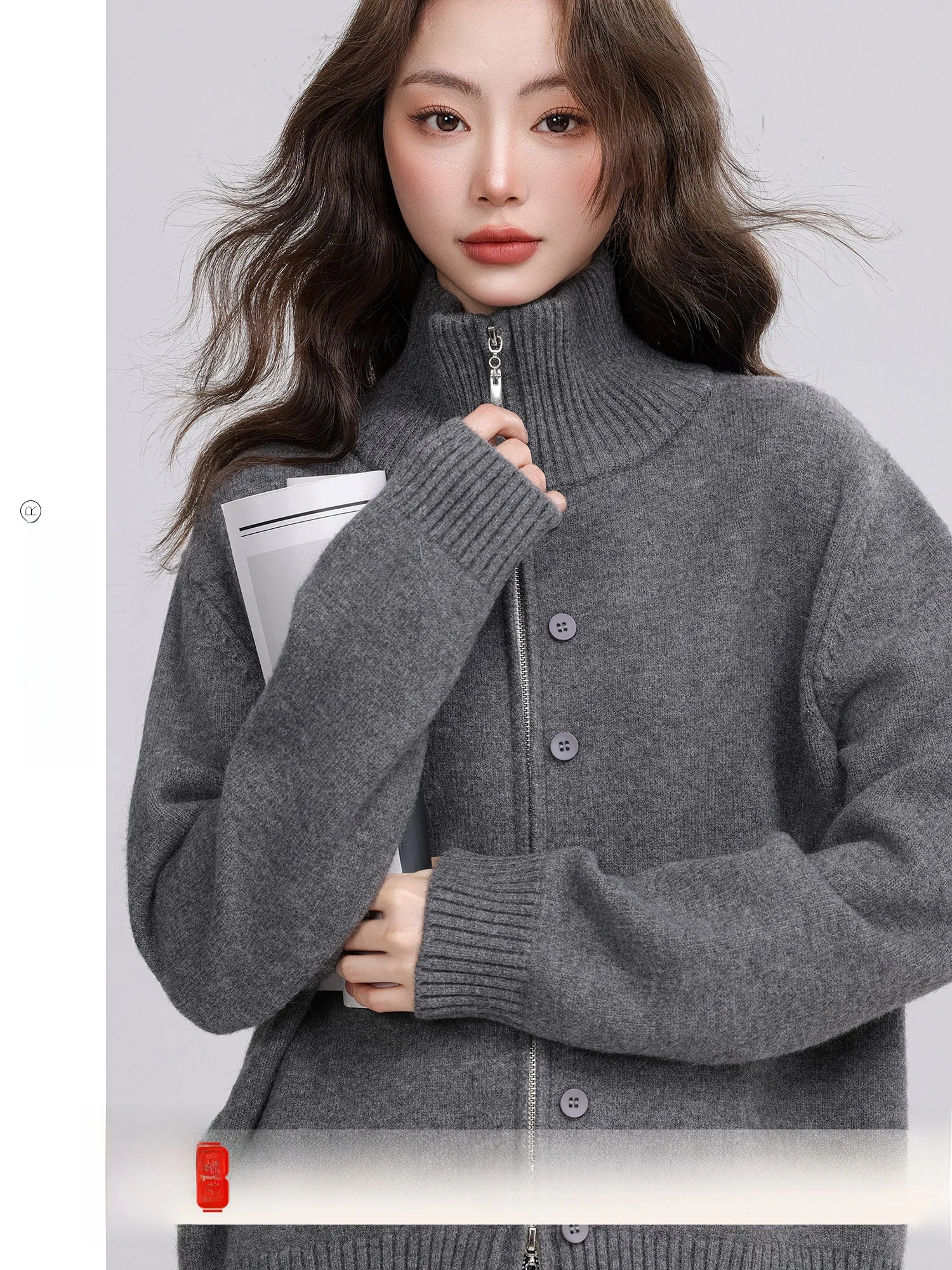 

Женский кардиган Tinglan Yangzi с высоким воротником, в корейском винтажном стиле, зимняя верхняя одежда из мягкого полиэстера, с длинными рукавами