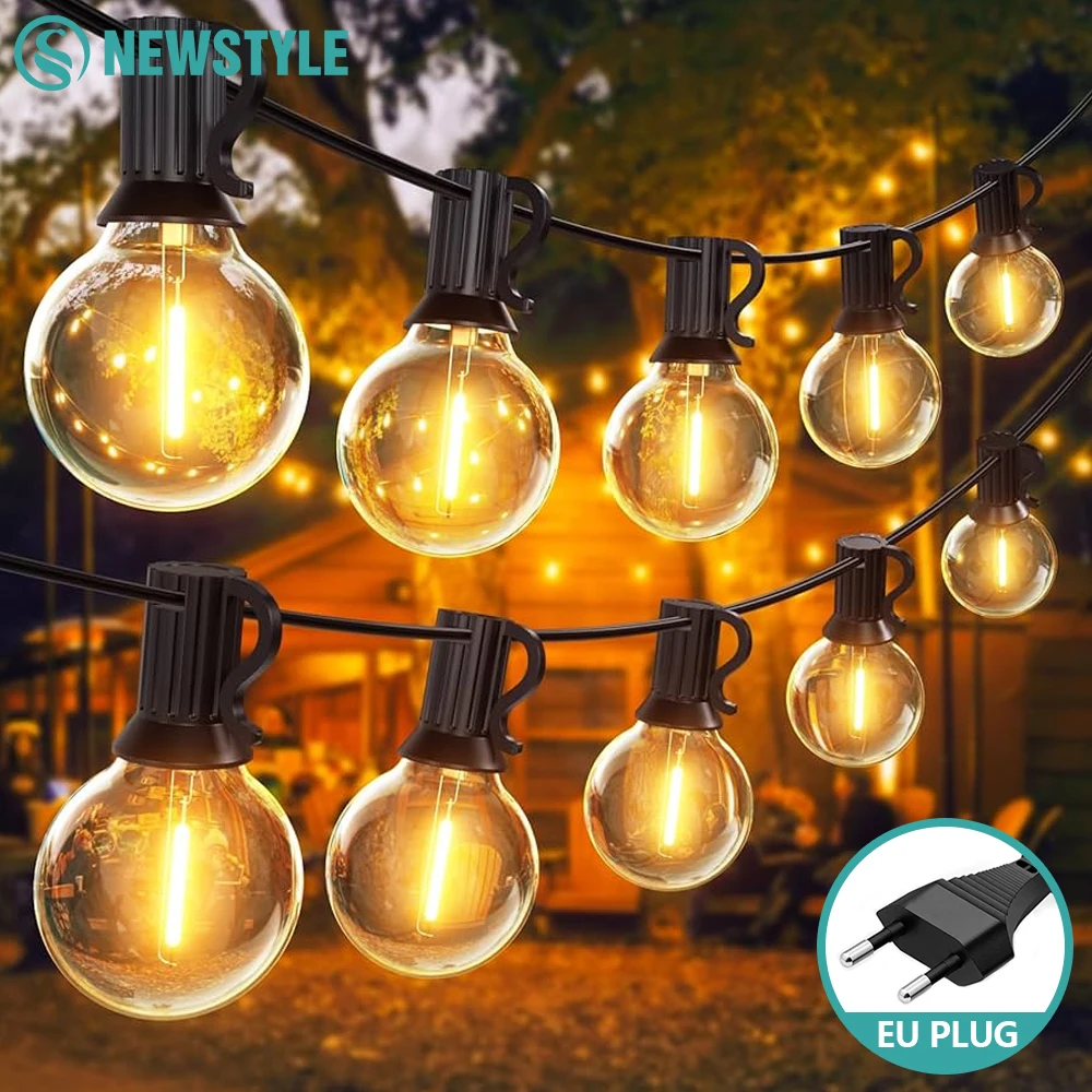 G40 Outdoor LED String Light EU Plug Shatterproof IP44 Waterproof Garden String Light for Christmas Party Patio Decor Atmosphere