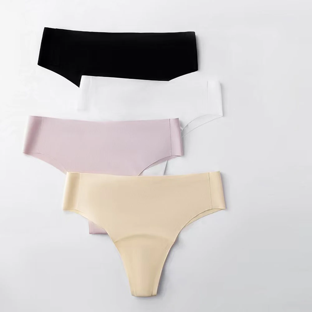 

Women's Ice Silk Seamless Panties Mid-Rise Underwear Latex Lining For Yoga Fitness Lingerie Female Elastic Bikini Underpants