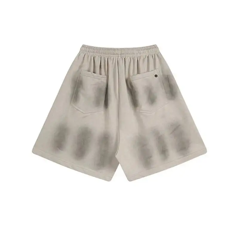 Loose Wide Cotton Leg Men's Joggers Shorts Faded Letter Print Elastic Drawstring Summer Casual Knee Length Pants K4RI