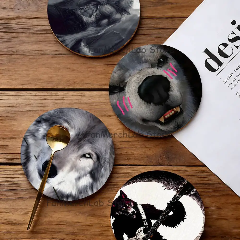 Alpha Sigma Wolf Cool 2D Pattern round Wooden Coaster Decorative Coffee Cup for Use in Coffee Shops Bars Wine Beer