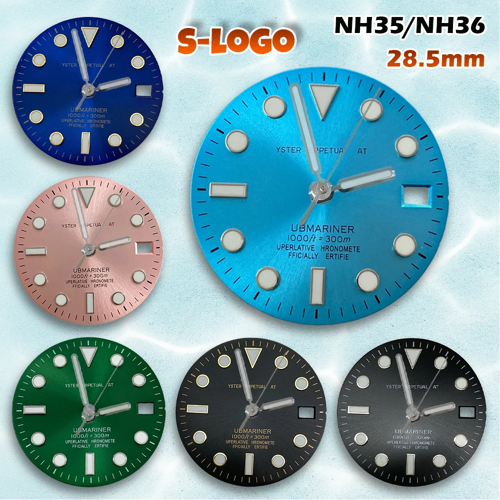 

NH35/NH36 SUB Зеленый циферблат 28,5 мм | Ледяной синий светящийся логотип S | Качественные аксессуары для модификации часов