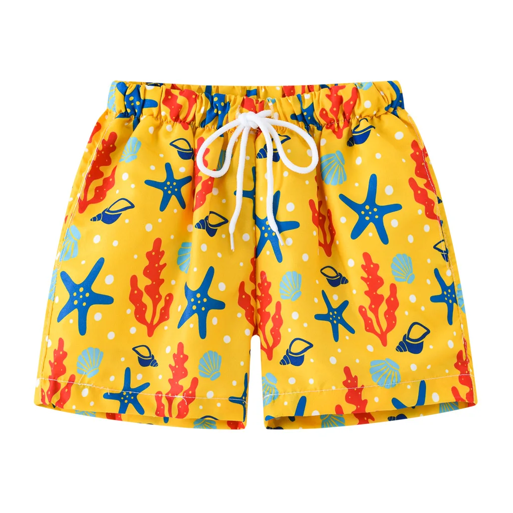 Kids Boy Swim Shorts Pull-on Summer Graphic Shorts Little Boys Beach Short Pants Drawstring Knee Length Bathing Shorts