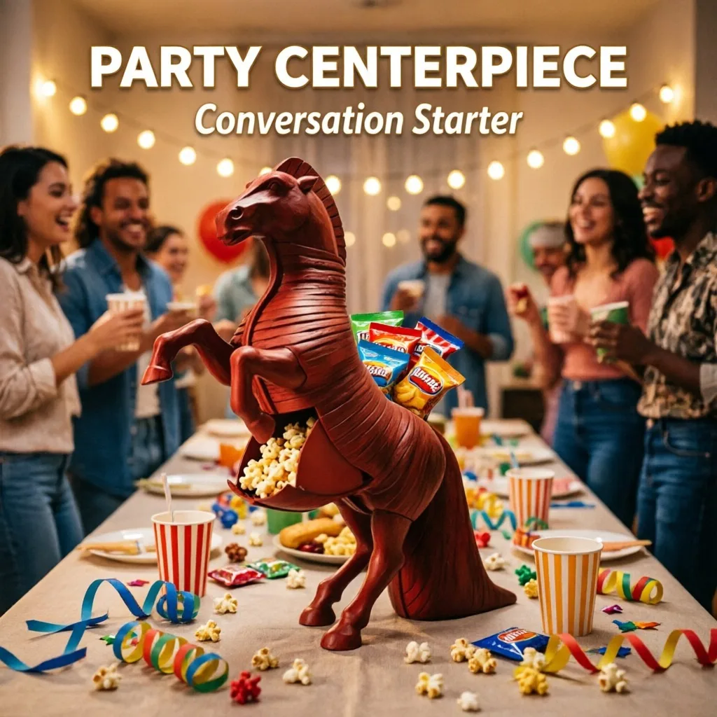 Trojan Horse Popcorn Bucket Model Toy 3D Container Movie, Party Desktop Ornament Birthday Gift, for Kids Adults Decor