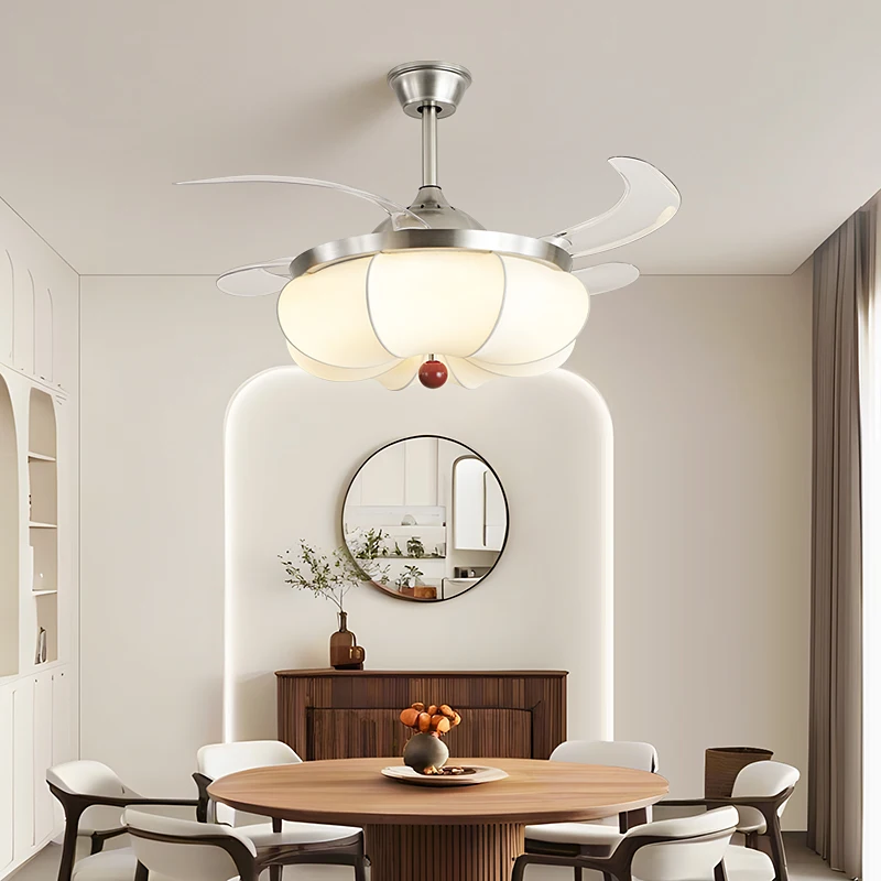 Lámpara invisible retráctil de estilo medieval de 42 pulgadas con luz de ventilador Lámpara redonda de techo barata con ventilador Lámpara LED con luz