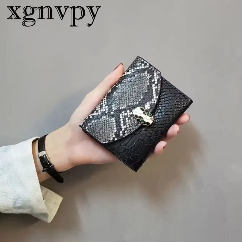 xgnvpy Ins New Spliced Serpentine Wallet Small Purse Women's Short Women's Wallet Fashion Three Fold Zero Wallet Tide