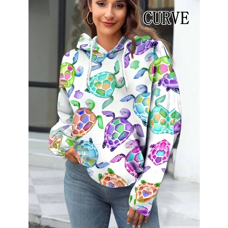 

Женские повседневные толстовки с цветочным принтом больших размеров, одежда с длинными рукавами, женские свободные толстовки с капюшоном и карманами