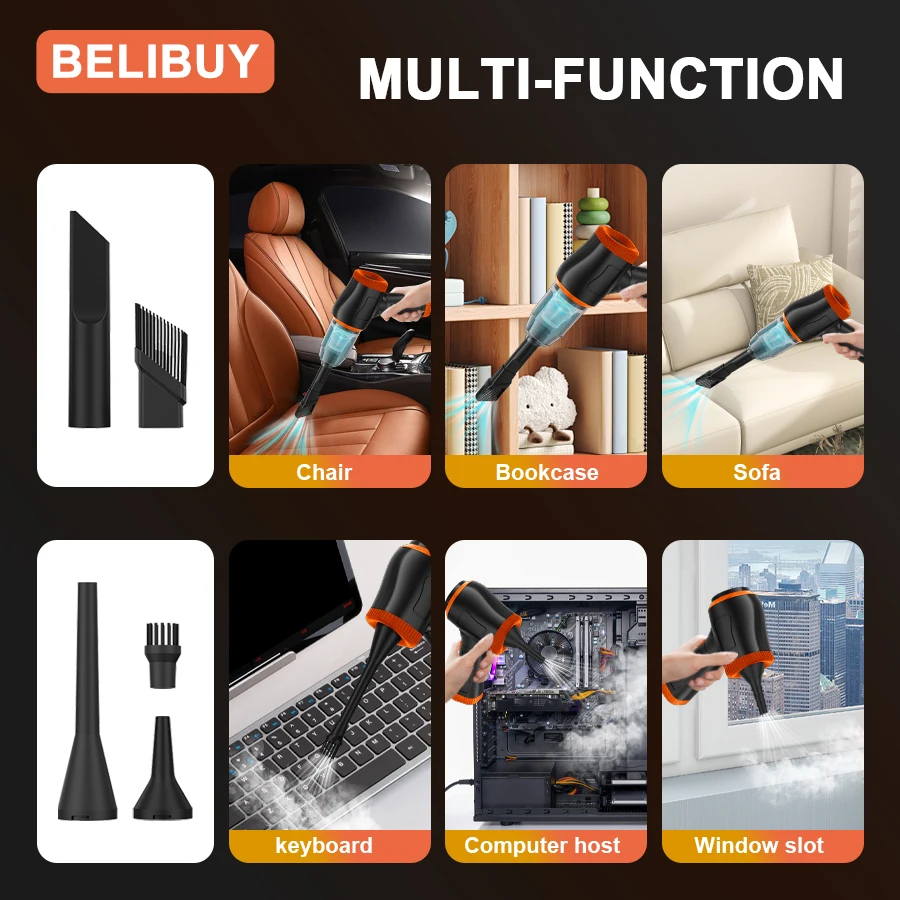 BELIBUY Car Vacuum Cleaner Portable Handheld home appliance Vacuum Cleaner Cordless Strong Suction Carpet Cleaner Machine