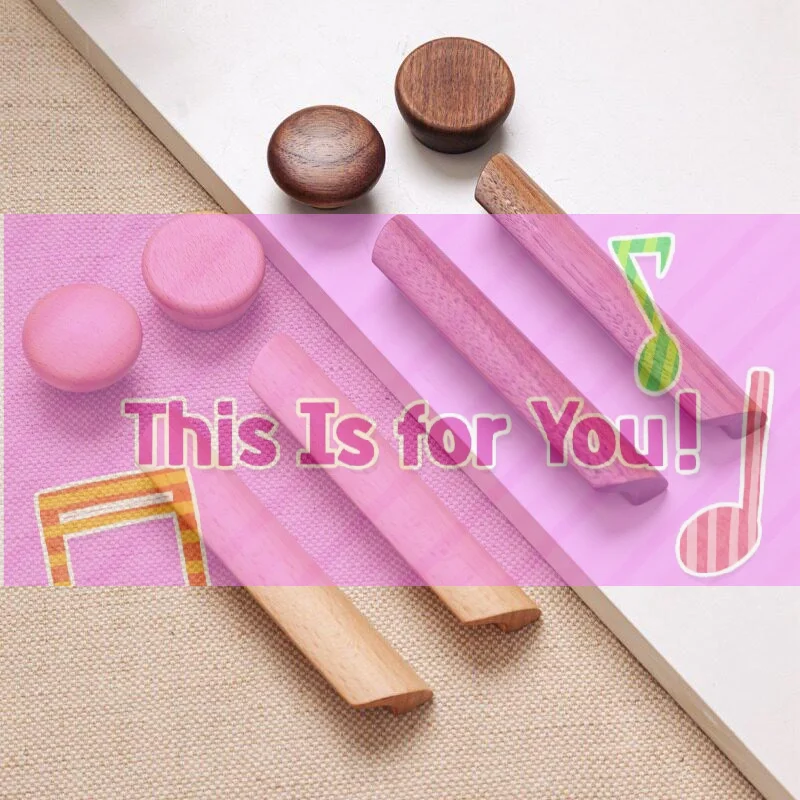 【HMA】Nordic Wooden Cabinet Drawer Handles Solid Wood Wardrobe Door Pulls Drawer Knobs Curved Furniture Handles