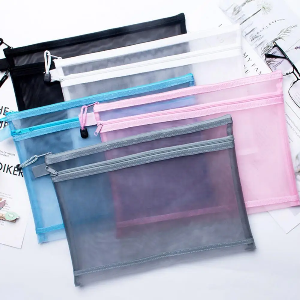 Solid Material File Storage Capacity Transparent Document Storage Bag with Zipper Closure Lanyard for Office Supplies Portable