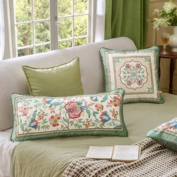 American Velvet Cushion Cover,Floral Pillow Case,Luxury Pillowcase for Sofa,Bedroom,Living Room,Blue and White,Home Decorative