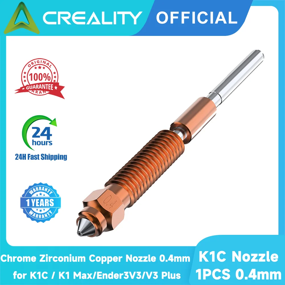 Creality K1C Nozzle Upgraded 1PCS Chrome Zirconium Copper Nozzle 0.4mm High-Speed for K1C / K1 Max/Ender3V3/V3 Plus 3D Printer