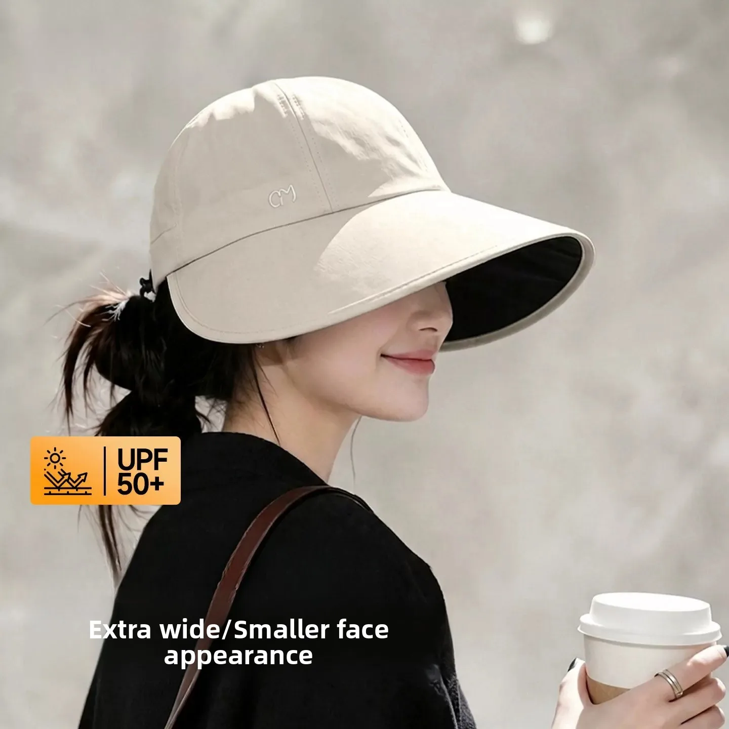 Women's Summer Wide Brim Black Glue Sun Protection Hat Fisherman Cap Foldable Breathable UPF50+ UV Protection Casual Travel Hat