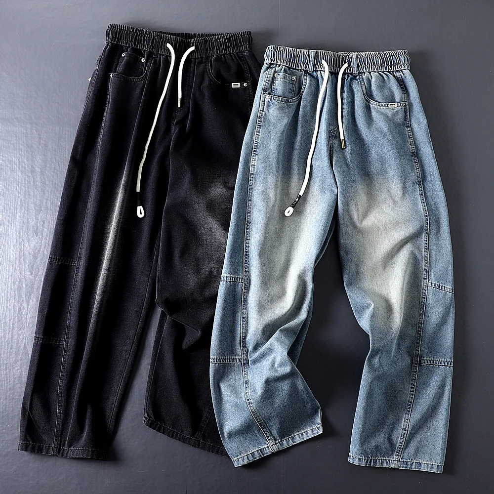

Мужские повседневные джинсы свободного кроя с 3D-элементами, прямые брюки-кюлоты, модная молодежная одежда на все сезоны, китайская рабочая одежда