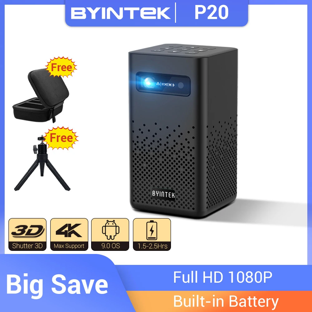 BYINTEK P20 3D 4K Cinema 1080P Smart Android Wi-Fi светодиодный DLP домашний кинотеатр уличный портативный мини-проектор с батареей