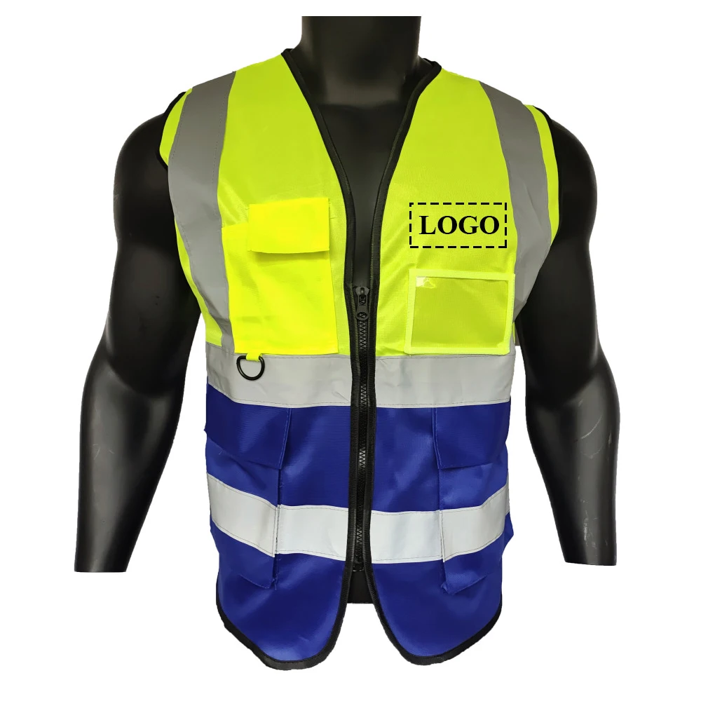 Size S-5XL Custom LOGO Safety Vest with Pockets Zipper High Visibility Reflective Construction Security Working Clothes Workwear