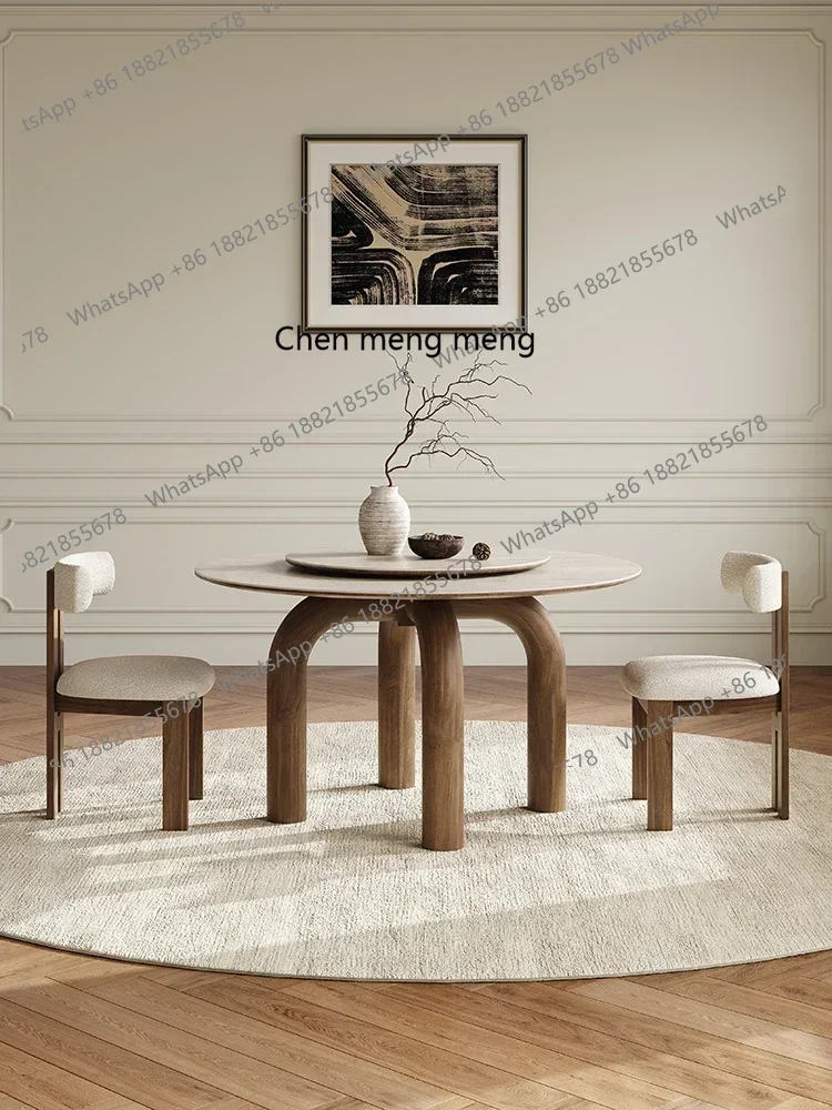 

20031Chinese Ancient Style Solid Wood Dining Table Black Walnut French Retro Domestic Small Apartment Cave Stone Stone Plate Rou