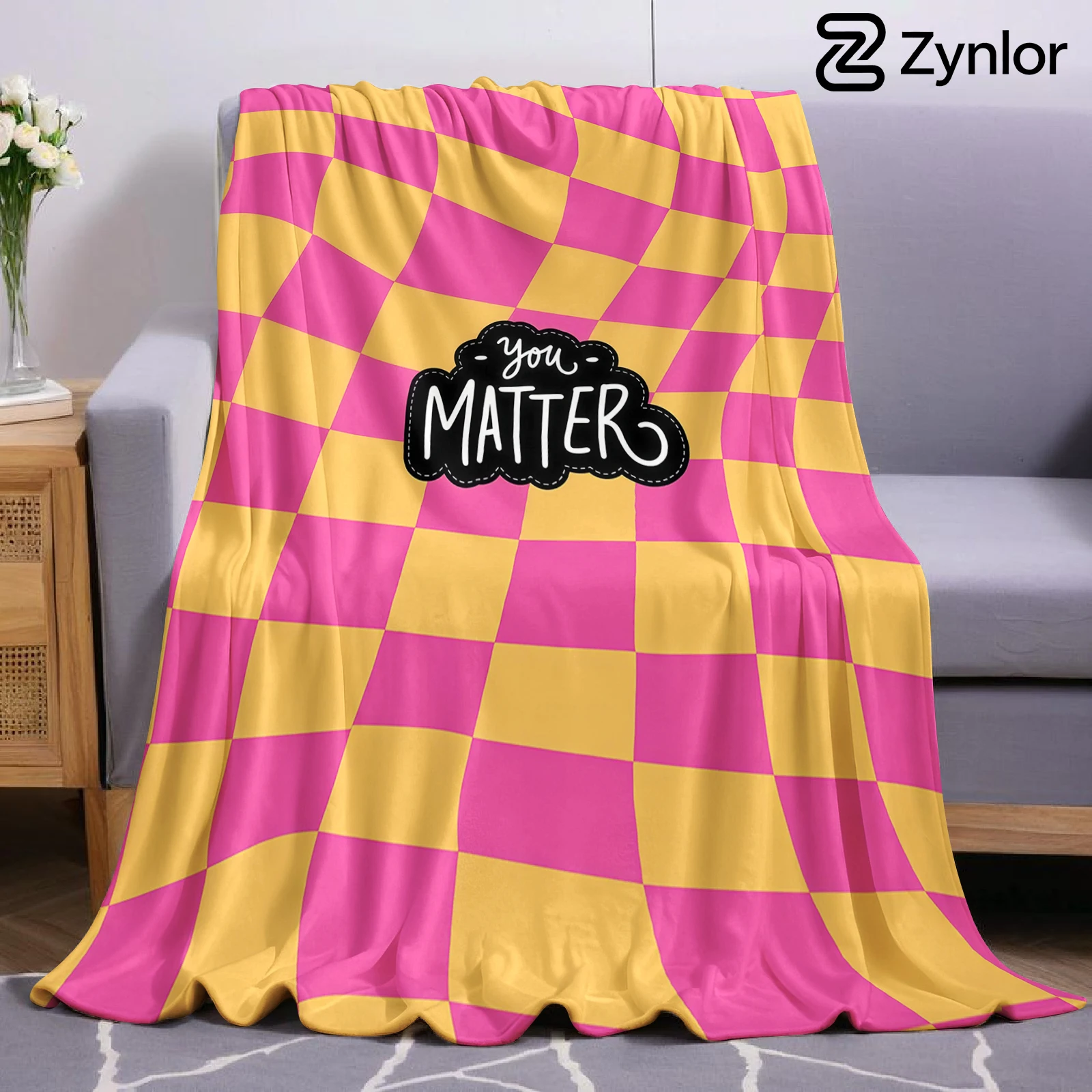 Pink Orange Check Slogan Lightweight Microfiber Soft Christmas Fleece Blanket Warm Cozy Throw for Sofa Office Travel All Season