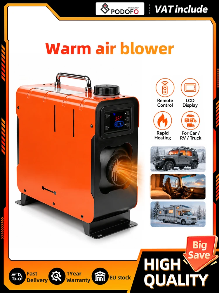 Podofo 12V 24V 8KW Diesel-Standheizgerät mit LCD-Display und Fernbedienung, Zusatzheizgerät für LKW, Wohnmobil, Boot