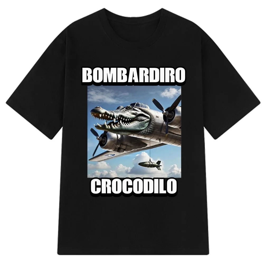 

Bombardiro Crocodilo-итальянская футболка Brainrot Meme с юмором и забавной графикой Y2k, новинка, подарок, модная футболка с короткими рукавами и надписью