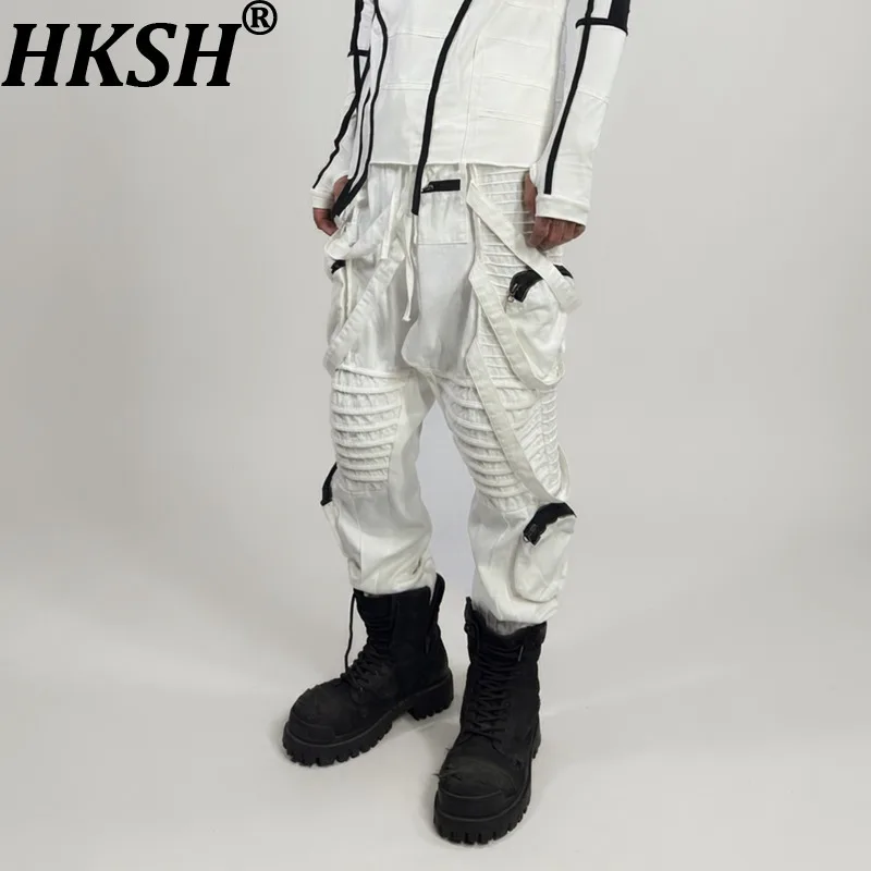 HKSH Spring Autumn New Men Tide Chic Ins Dark Punk Waste Land Deconstructed Asymmetrical Strap Desert Safari Style Pants HK28481