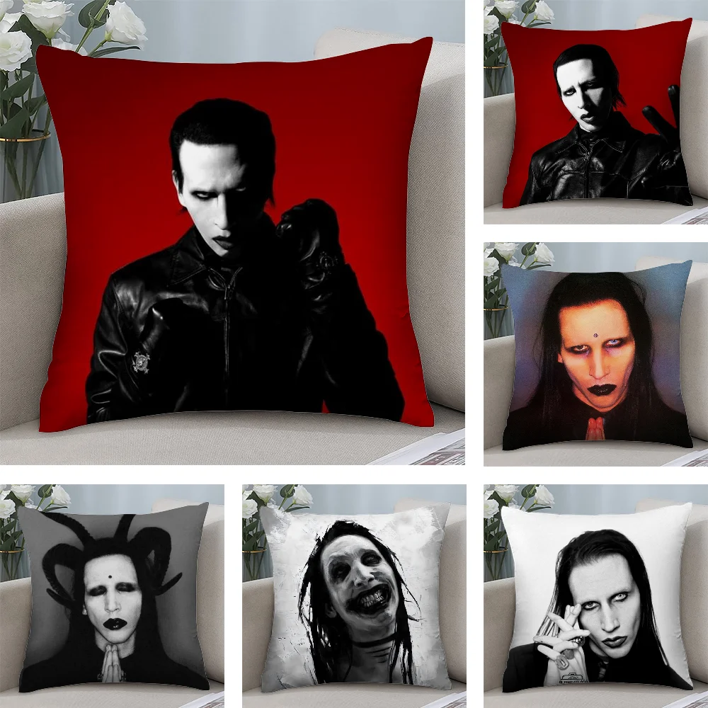

M-Marilyn M-Manson Pillow Case Short Plush Pillow Covers Sofa Decorative Gift Home Double-sided Printing Cushion Cover
