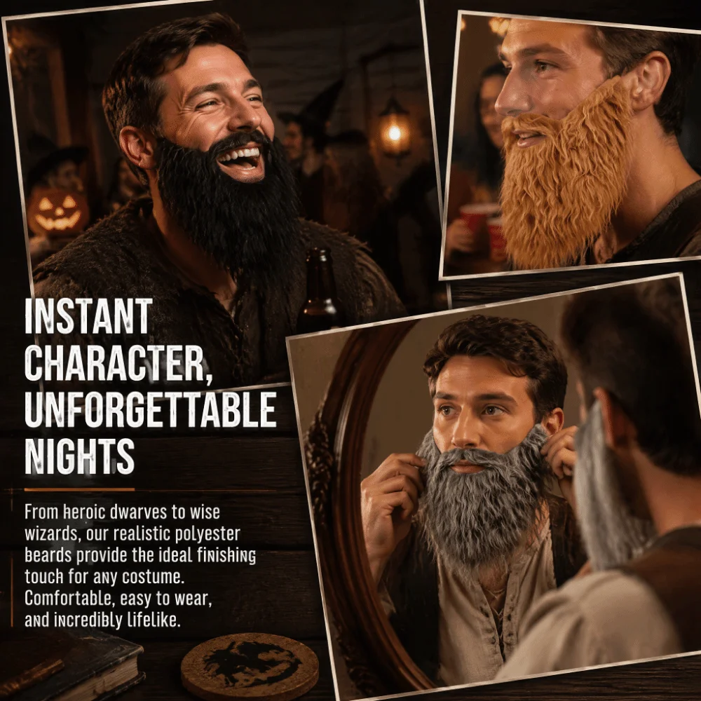 Long Curly Fake Beard Synthetic Hair Elastic Rope Facial Hair Realistic Multipurpose Beard Mustache Party Favors