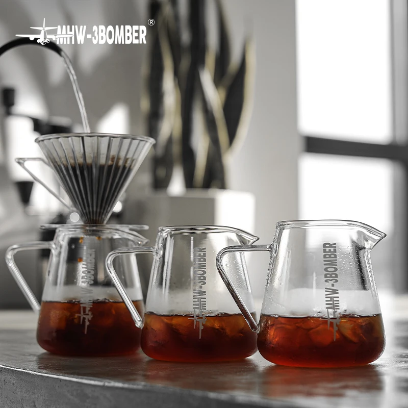 MHW-3BOMBER Drip Coffee Set 600ml Pour Over Kettle Gooseneck Spout Tea Pot Glass Filter Cup & Paper Coffee Servers Accessories