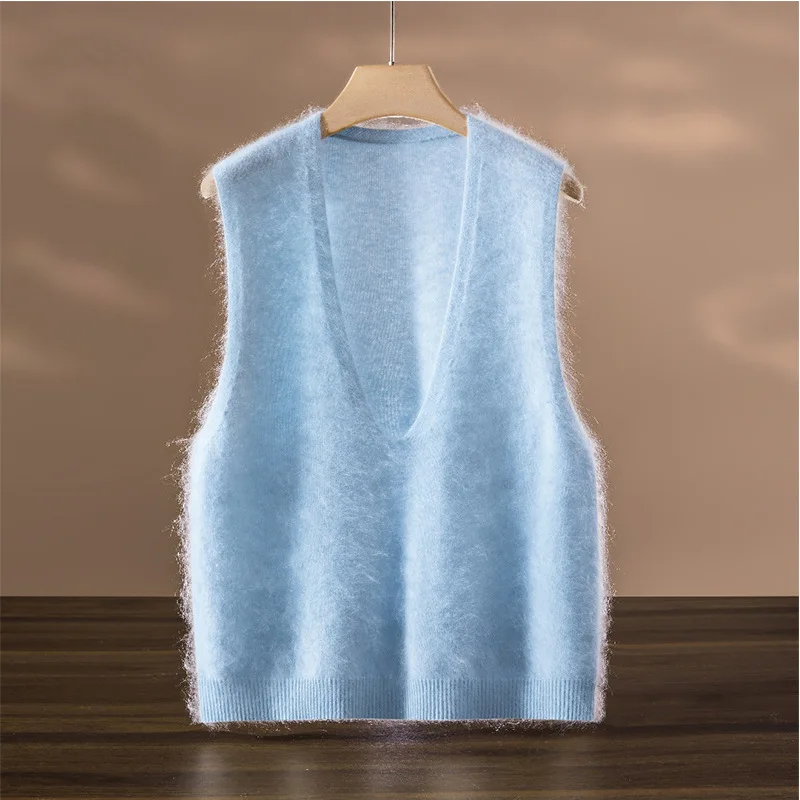 

[Multiple Colors Available] Cashmere Wool Brushed Deep Pullover Vest Women Loose Fit Outerwear Layering Sweater