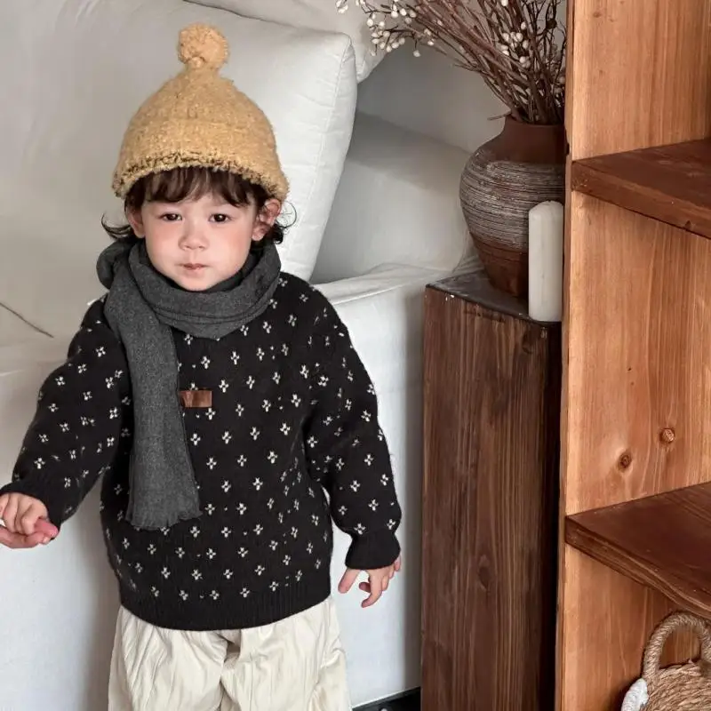 Infant Girls Casual Sweater Toddler Boys Knitted Pullover Kids Clothes 2025 Winter New Baby Long Sleeve Knit Sweater Cotton