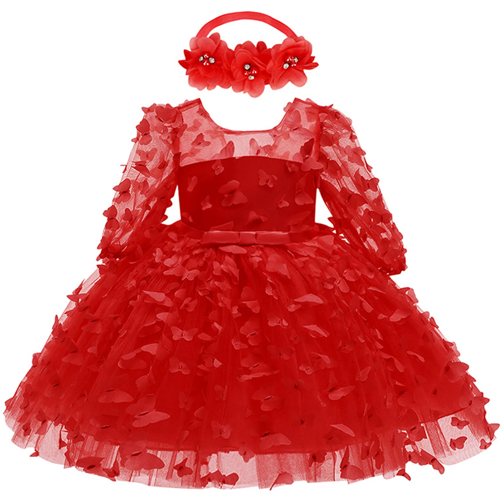 Baby Girl Bowknot Dress Infant Toddler Tutu Flower Butterfly Dresses Girls Wedding Birthday Party Dresses Children's Fomal Wear