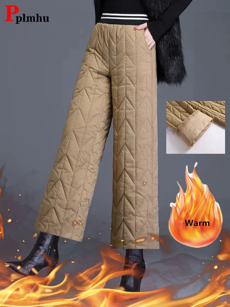 

Baggy Thicken Down Cotton Pants Winter Warm Women's Wide Leg Pantalones Casual High Waist Snow Sweatpants Big Size 4xl Pantalon