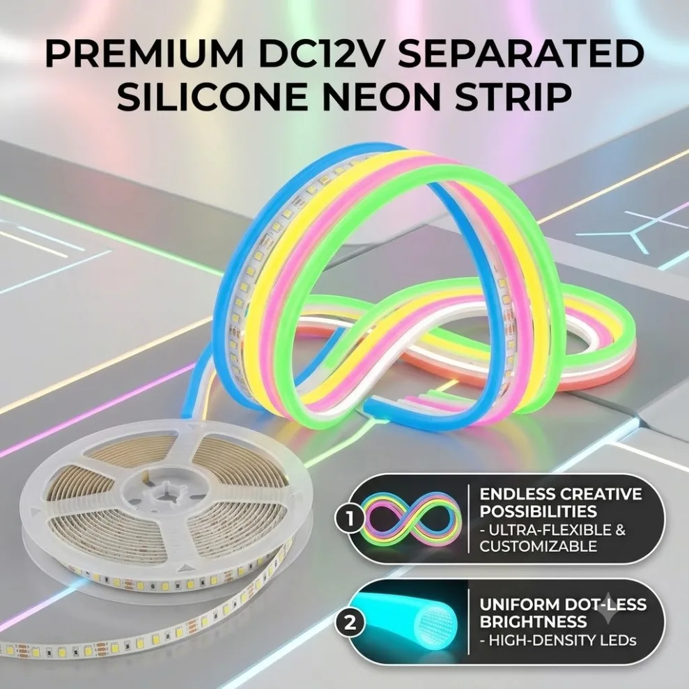 Separated Silicone Tube Neon LED Strip DC12V 6mm/8mm SMD2835 120LEDs/M IP67 Waterproof Bendable for DIY S Shape Sign Decor Light