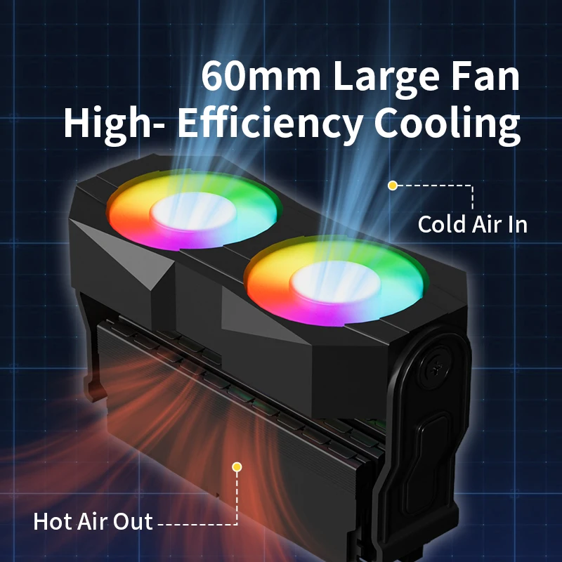 

Computer Memory Plastic Heatsink Cooling Fan featuring Dual 60mm 4 - Pin PWM & 5V 3 - PIN ARGB Fans for Memory Cooling Solution