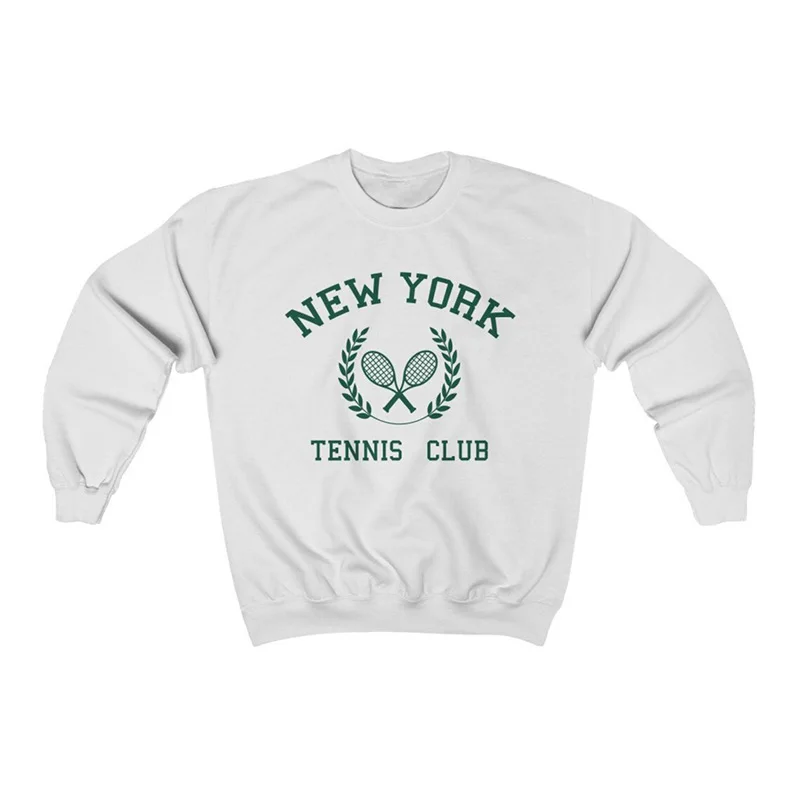 Spring New Arrival New York Tennis Club Women Casual Sweatshirts Long Sleeve Loose Thin Cotton Crewneck Pullover Retro Jumpers