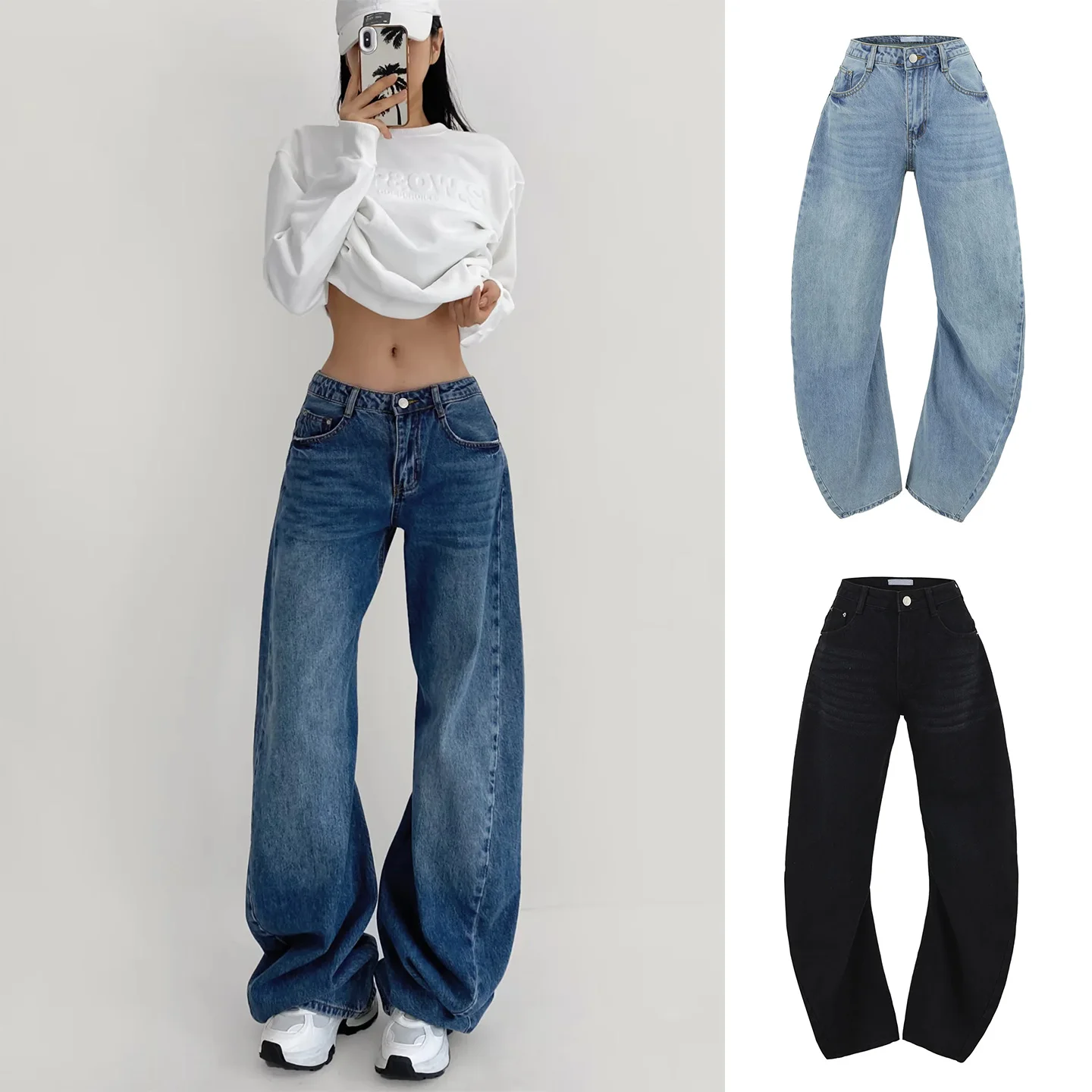 

Женские джинсы с низкой посадкой, прямые, из денима, зимние, новые, винтажные, в американском стиле, с эффектом потертости, свободного кроя, с асимметричной строчкой