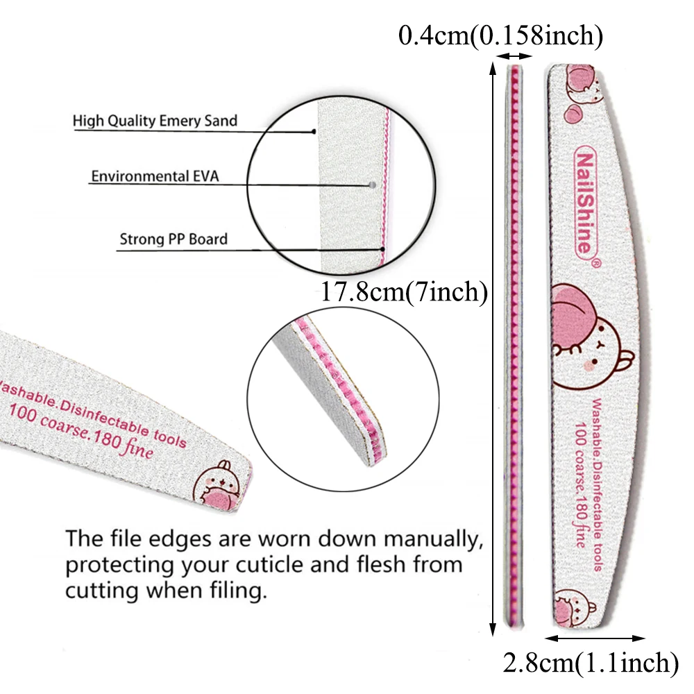 Ensemble de limes à ongles demi-lune, réutilisables, double face, en émeri, outils de manucure, pour la maison et le salon, grain 100 180, 8 pièces