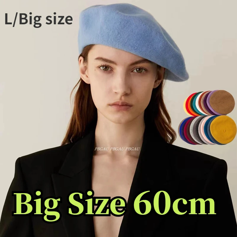 Big Size Wool Beret Women Men Large 60cm  White Berets Warm Unisex French  Winter Hat  Female Painter Cap Chapeau Femme