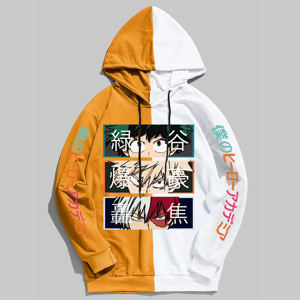 Sweat-shirt à capuche pour hommes et femmes, pull-over hip hop, Patchwork, Streetwear, manches longues, unisexe, Anime My Hero Academia, nouvelle collection 2022