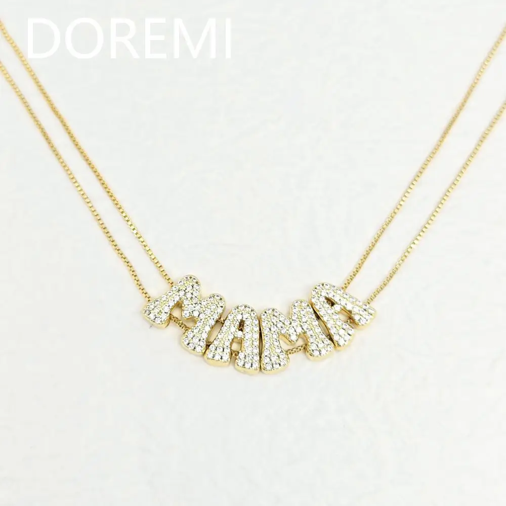 

DOREMI 3D Bubble Name Custom Gold Diamond Thick Initial Letter Necklace Women Custom Crystal Slide Charm Balloon Letter Necklace