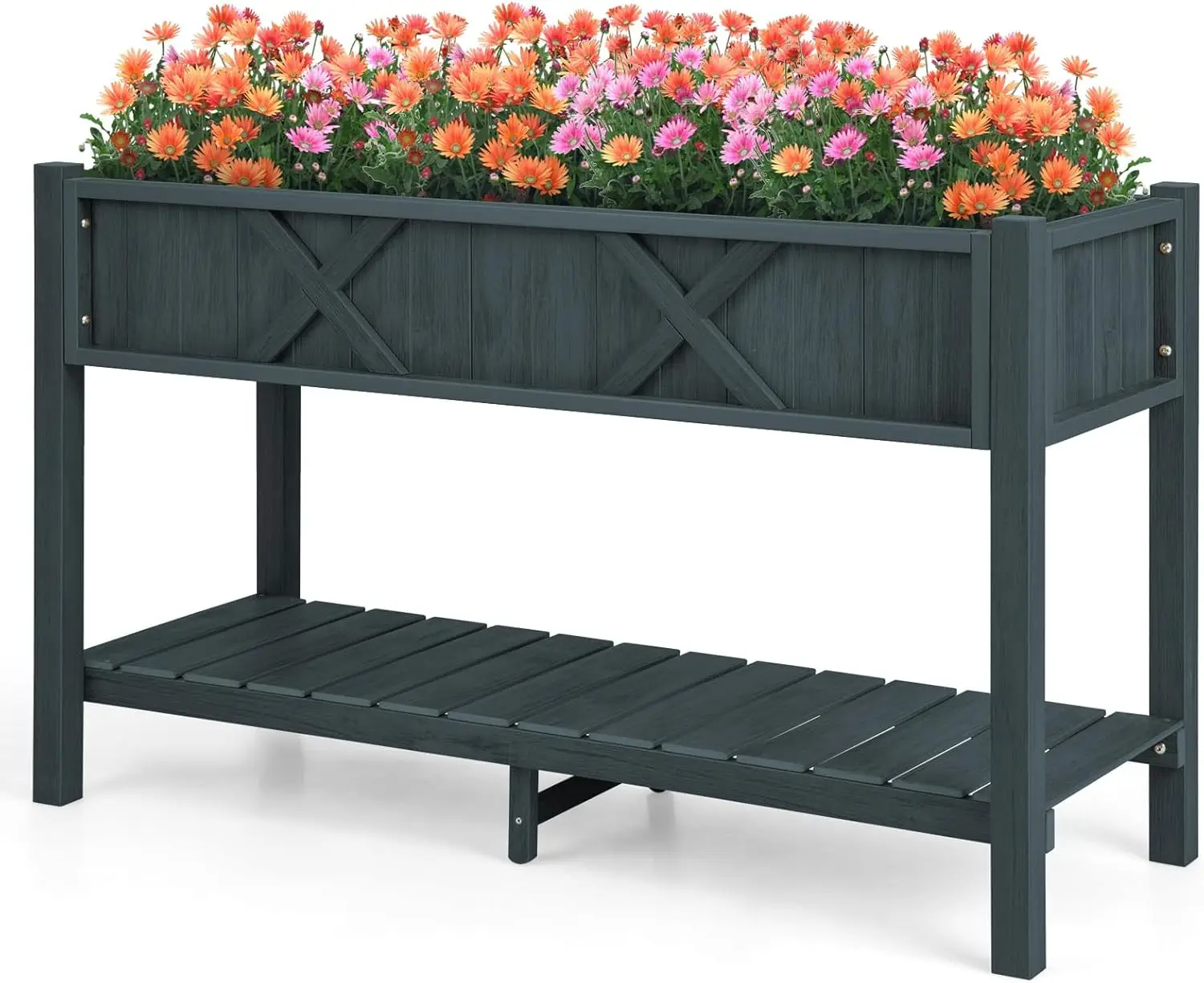 Backyard, Balcony, HIPS, Black, Giant Raised Garden Bed with Legs, Storage Shelf & Drainage Holes, Weather - Proof