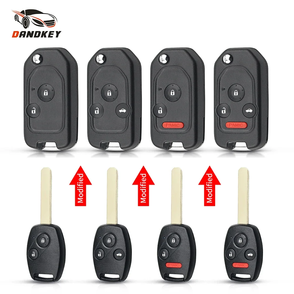 Dandkey Modified Car Key 2/3/4 Buttons Flip Remote Key Shell Cover For Honda Odyssey Rigeline Accord CRV Pilot Civic Uncut Case