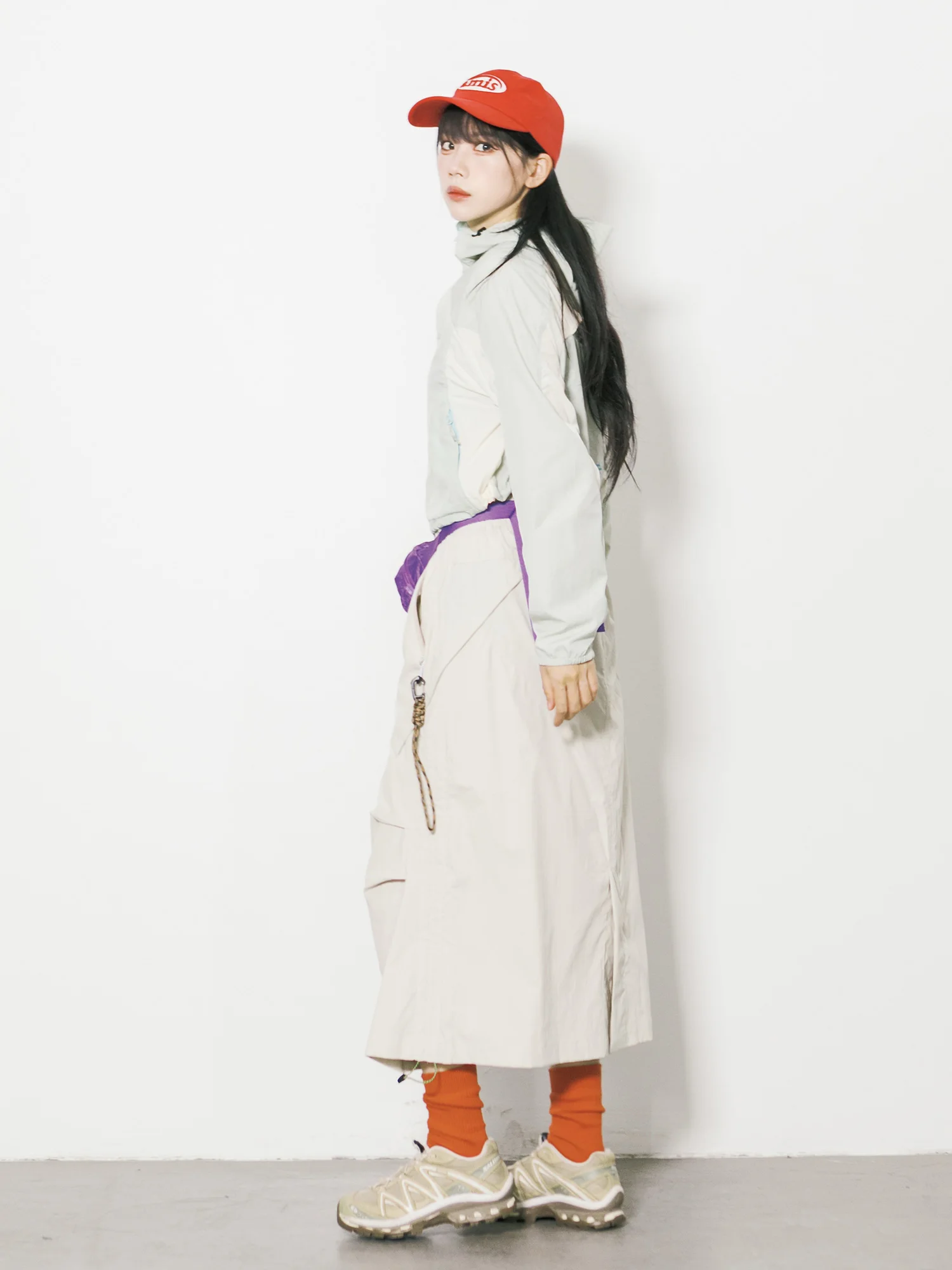 City Outdoor Style Quick Dry A-Line Skirt Women's Elastic Waist Versatile Pleated Long Skirt Back Split Workwear Polyester Fiber