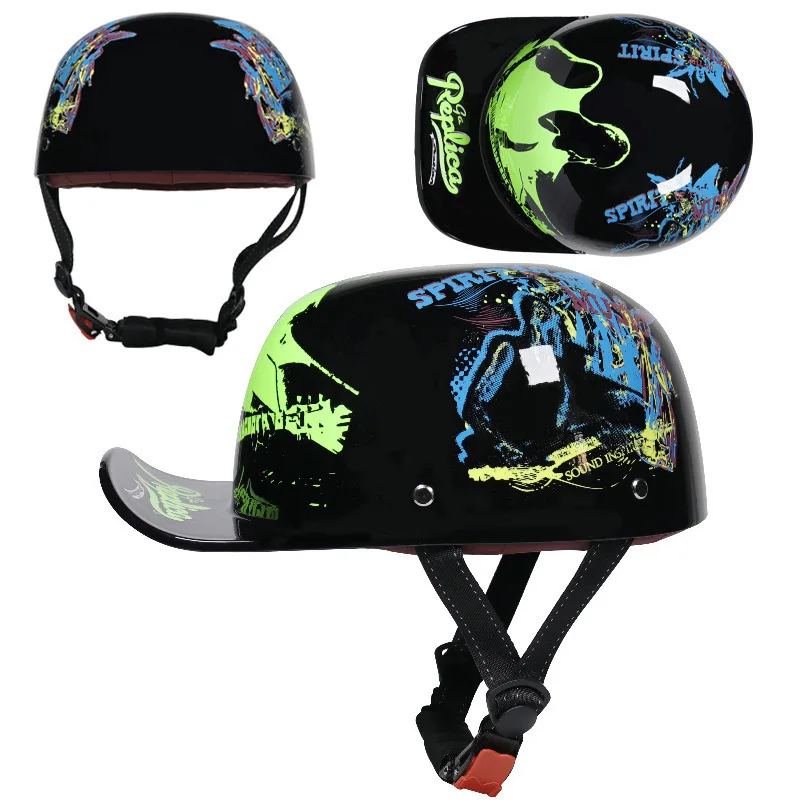 2 Gifts Motorcycle Helmet Open Face Half Motorbike Helmet  Vintage Motorbike Biker Riding Crash Scooter Chopper For Adults