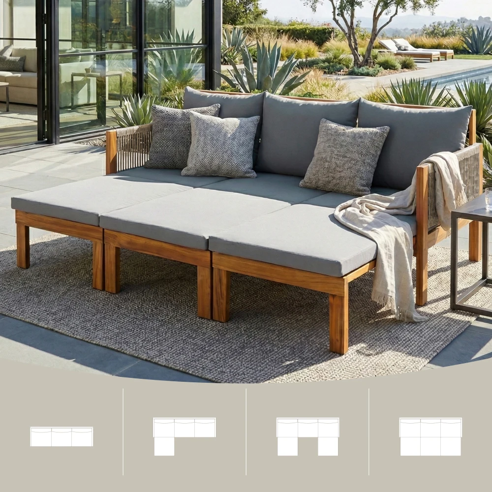 

Outdoor Daybed Patio Sofa Bed 3 Seat Patio Sunbed Outdoor Sleeper Sofa Outdoor Couch for Patio, Backyard, Pool, Grey