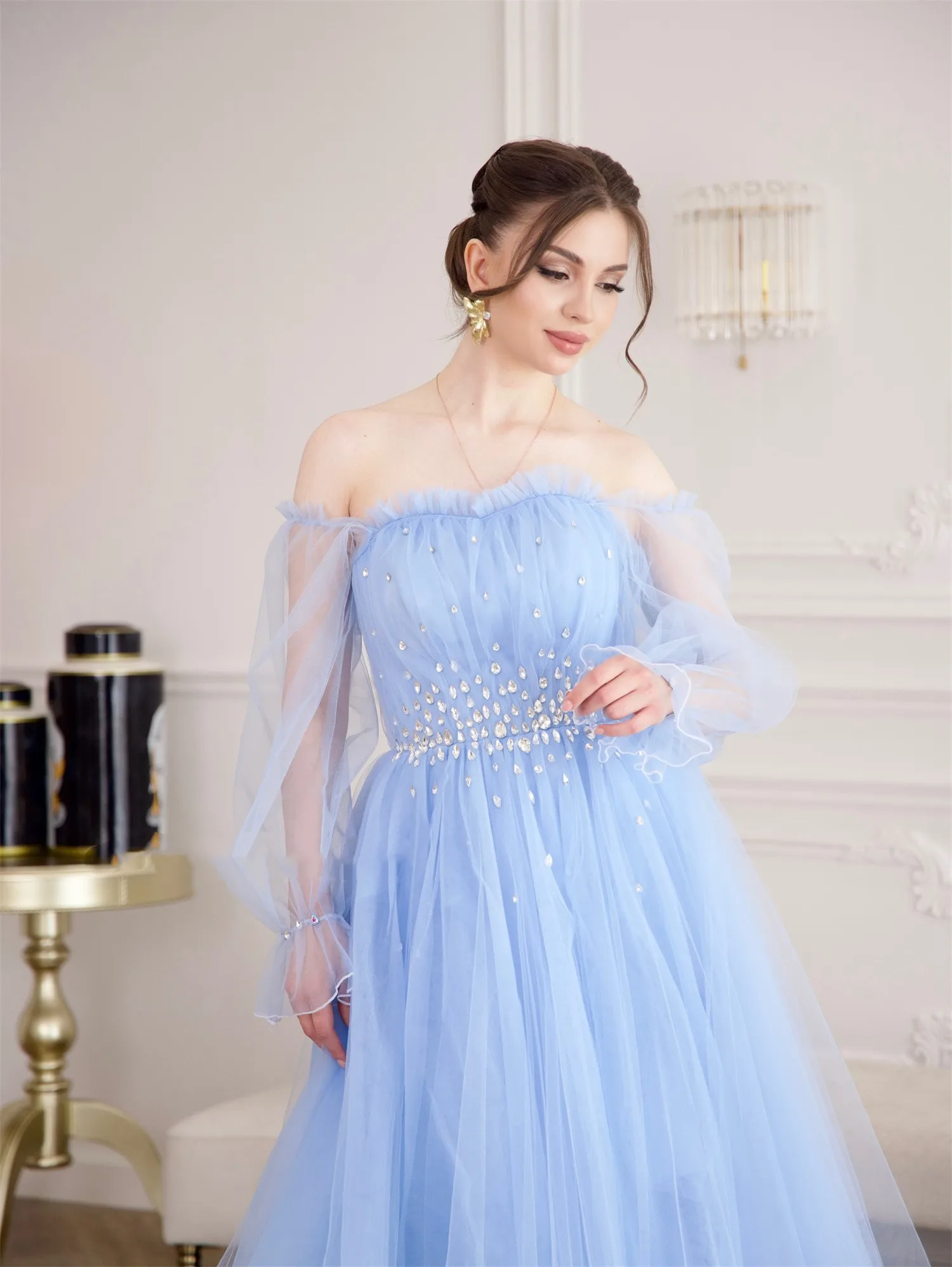 Aileen Blauw Luxe Dames Avondjurken voor Speciale Gelegenheden Vestidos De Festa فسات Mohamed Özelleştirilmiş Galajurk Handleiding